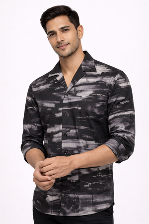 Black Abstract Cuban Printed Shirt