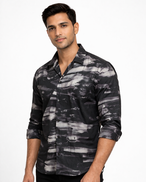 Black Abstract Cuban Printed Shirt
