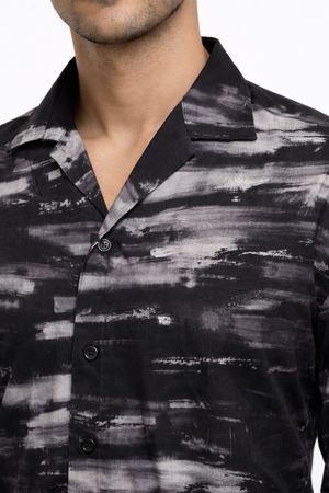 Black Abstract Cuban Printed Shirt