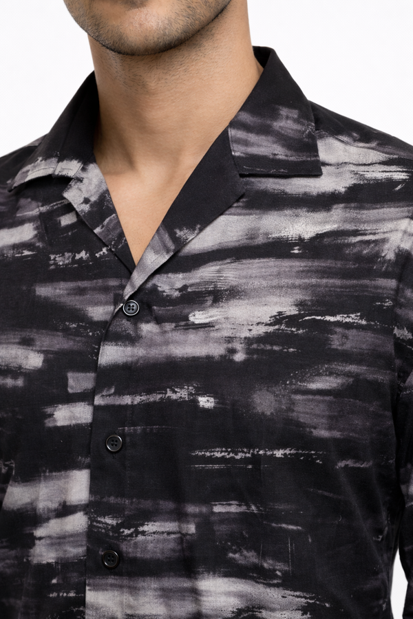Black Abstract Cuban Printed Shirt