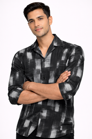 Grey Cuban Printed Shirt