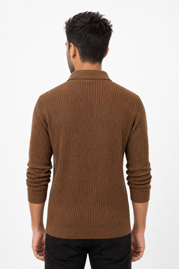 Brown Netted Collar Tee