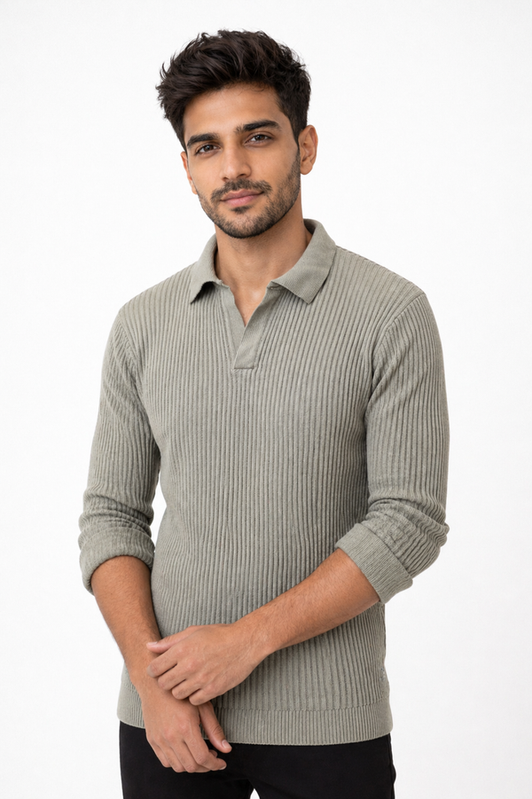 Grey Netted Collar Tee
