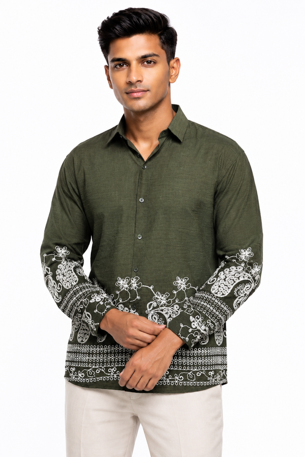 Green Embroidery Designer Shirt
