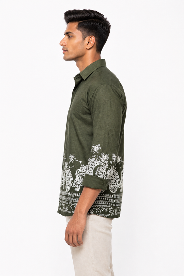 Green Embroidery Designer Shirt