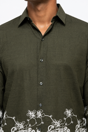 Green Embroidery Designer Shirt