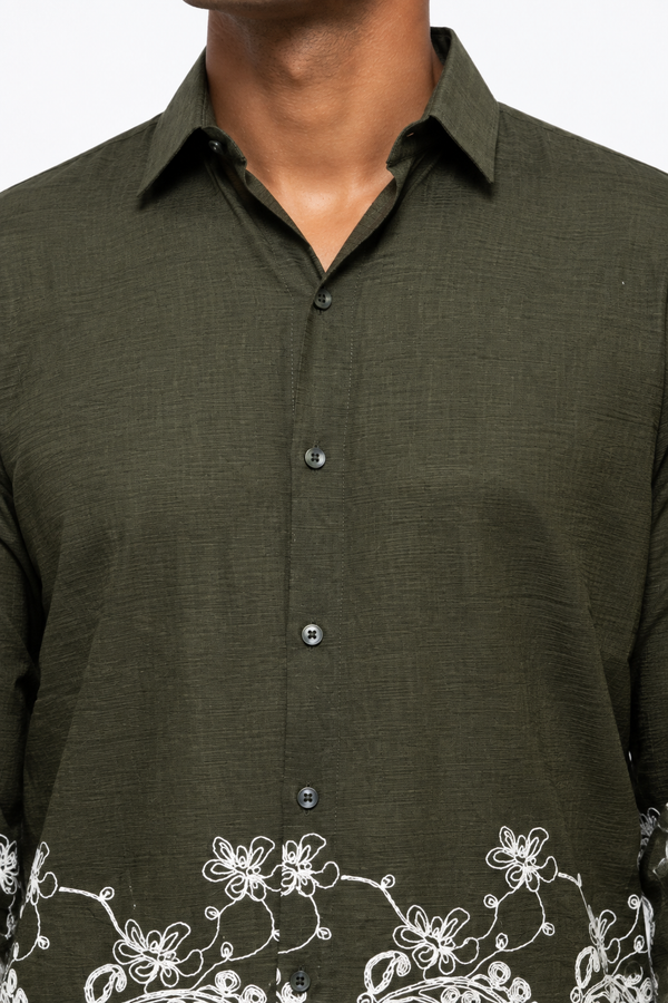 Green Embroidery Designer Shirt