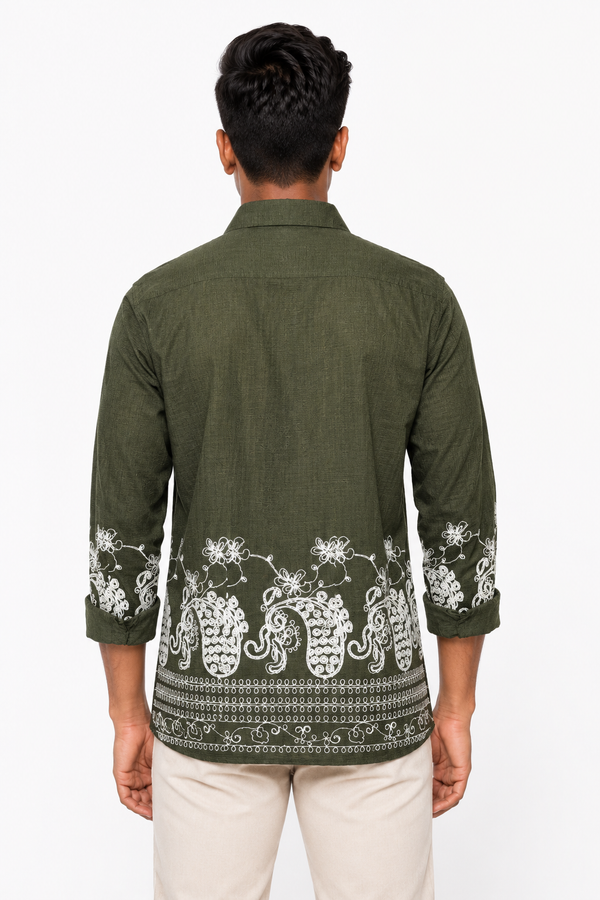 Green Embroidery Designer Shirt