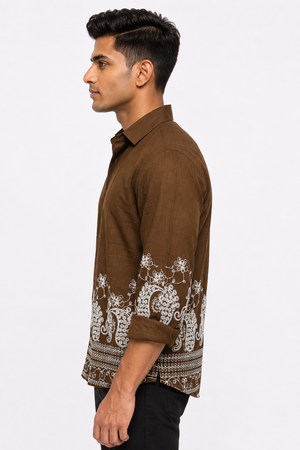 Brown Embroidery Designer Shirt