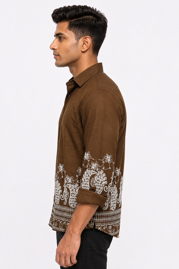 Brown Embroidery Designer Shirt
