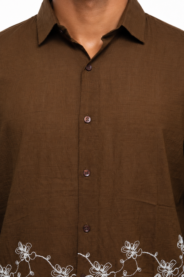 Brown Embroidery Designer Shirt
