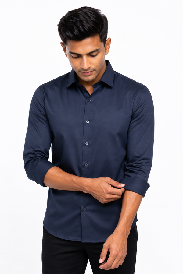 Navy Blue Stitchless Plain Shirt