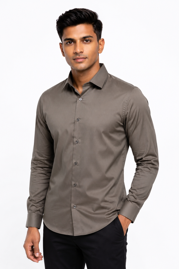 Brown Stitchless Plain Shirt