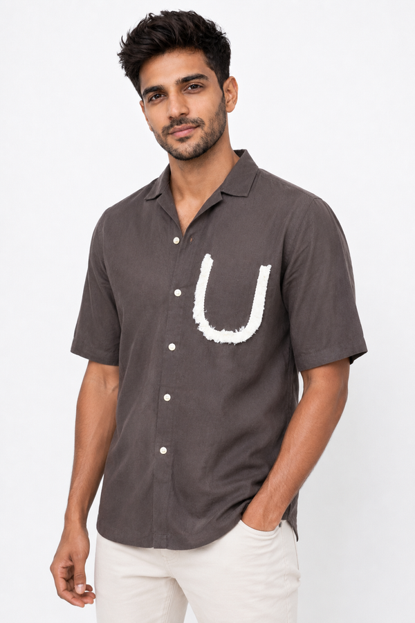 Brown Half Sleeve Designer Shirt