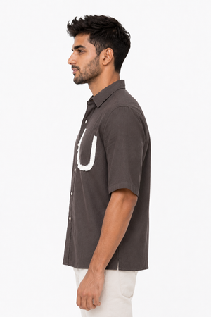 Brown Half Sleeve Designer Shirt