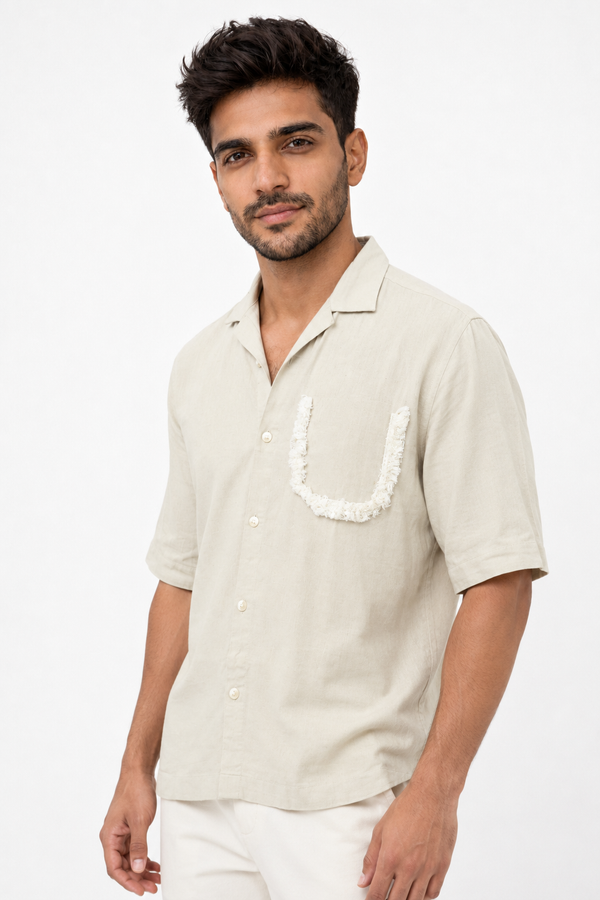 Beige Half Sleeve Designer Shirt