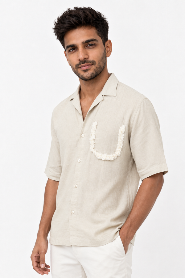 Beige Half Sleeve Designer Shirt