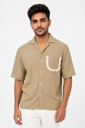 Cream Half Sleeve Designer Shirt