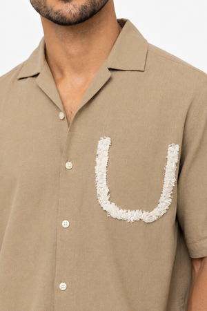 Cream Half Sleeve Designer Shirt