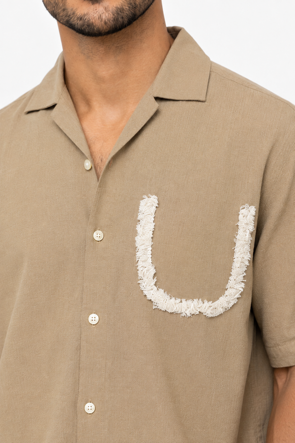 Cream Half Sleeve Designer Shirt