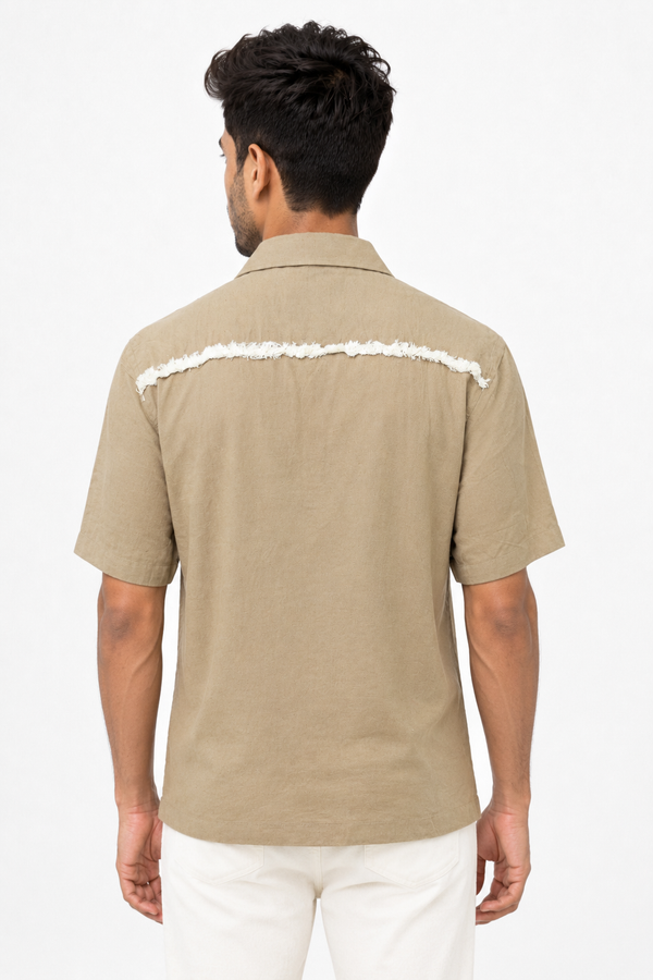 Cream Half Sleeve Designer Shirt