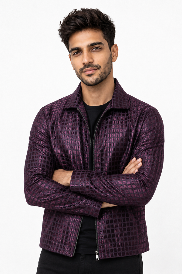 Maroon Grid Designer Jacket