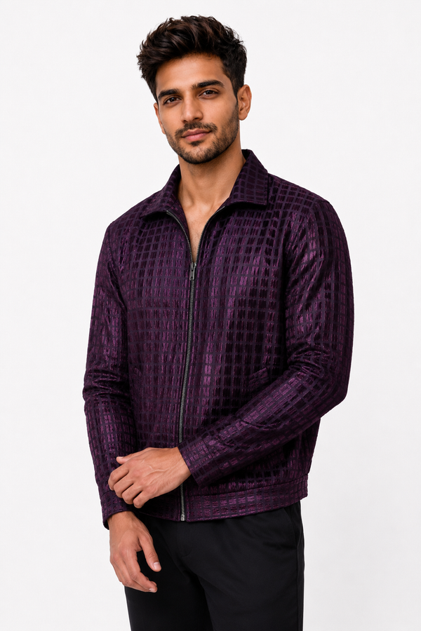 Maroon Grid Designer Jacket