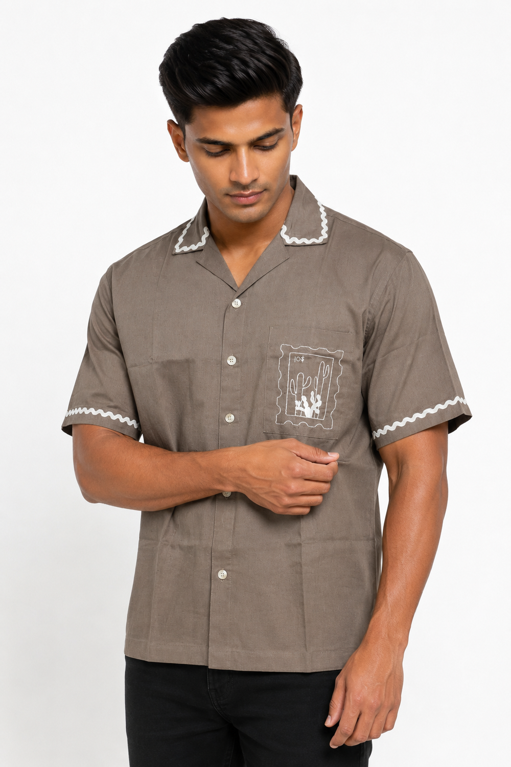 Brown Embroidery Shirt