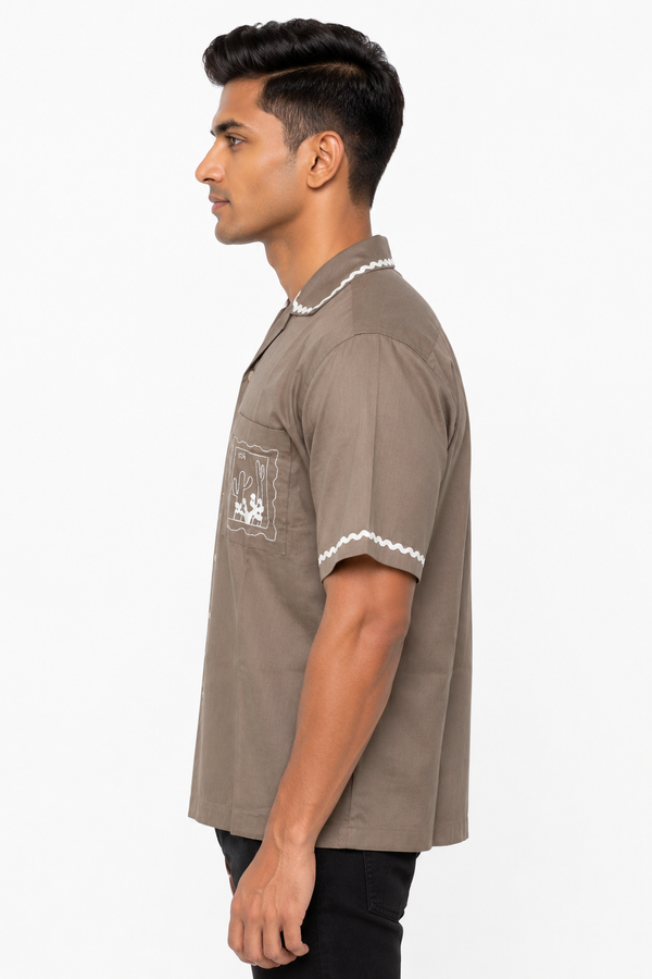 Brown Embroidery Shirt