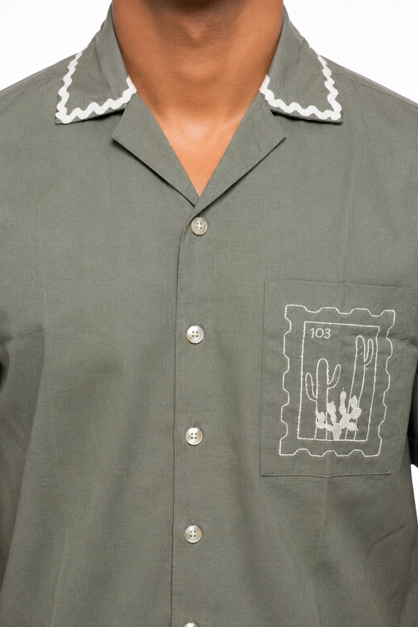 Olive Green Embroidery Shirt