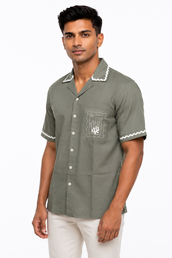 Olive Green Embroidery Shirt
