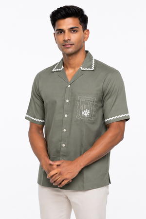 Olive Green Embroidery Shirt