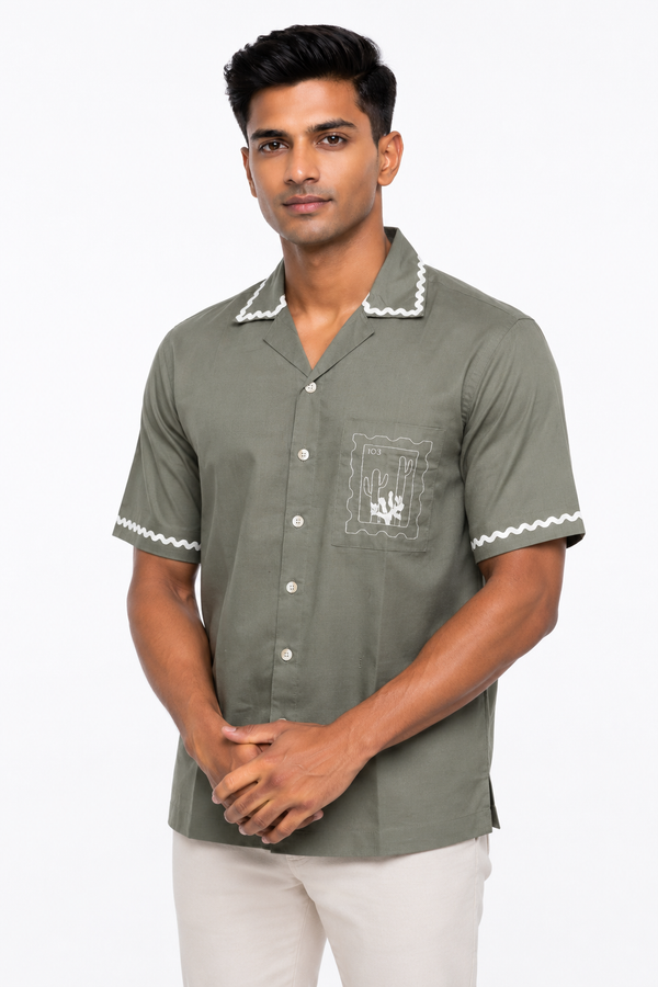 Olive Green Embroidery Shirt