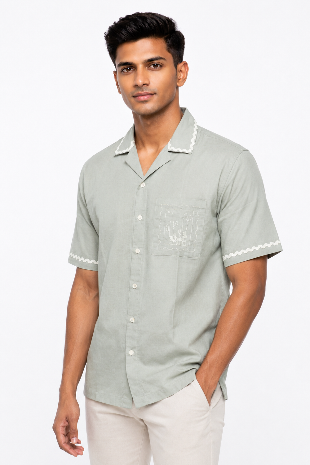 Pastel Green Embroidery Shirt