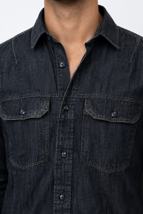 Black Baggy Denim Shirt