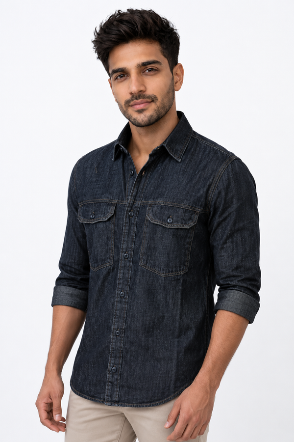 Black Baggy Denim Shirt