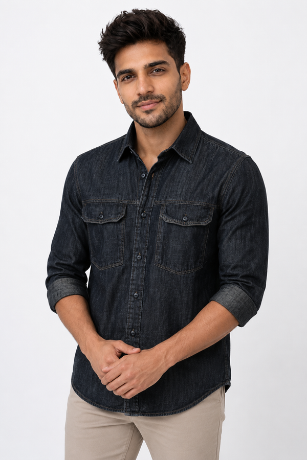 Black Baggy Denim Shirt