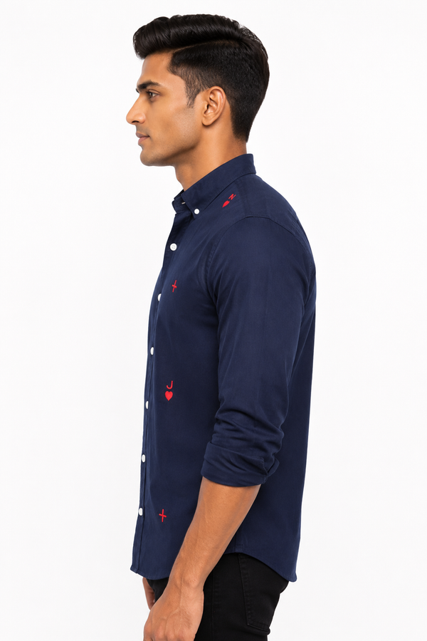 Navy Blue Embroidery Shirt