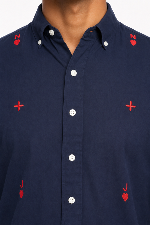 Navy Blue Embroidery Shirt