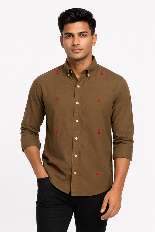 Brown Embroidery Shirt