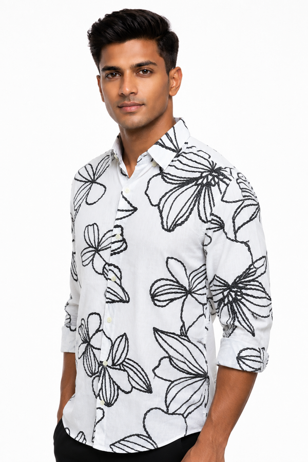 White Floral Printed Shirt