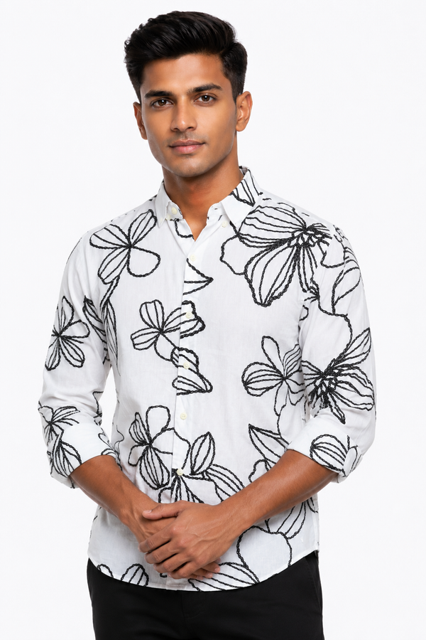 White Floral Printed Shirt