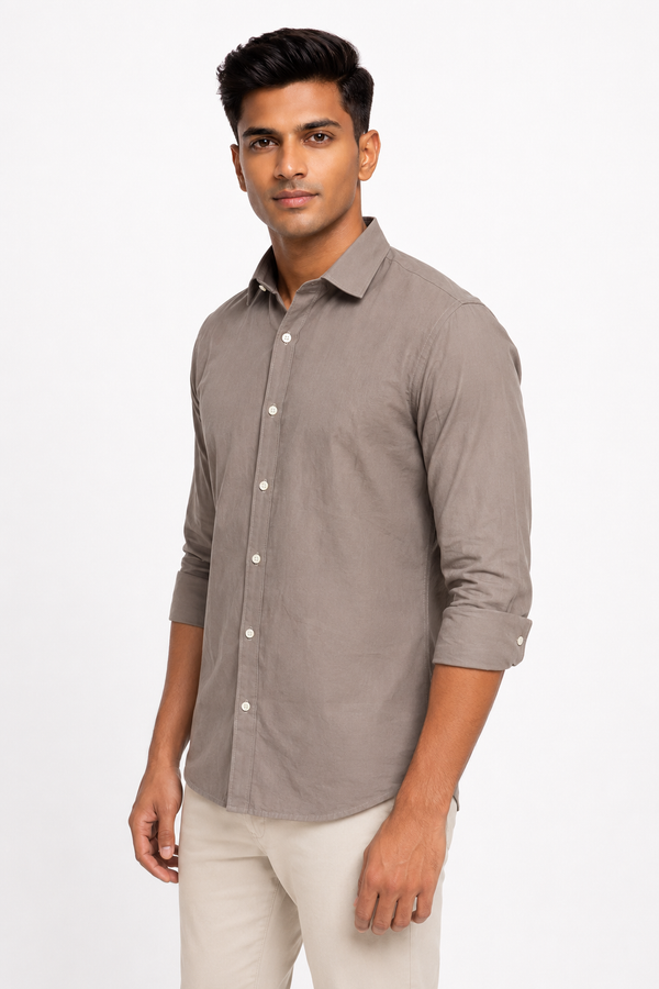 Light Brown Suede Plain Shirt