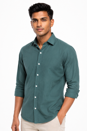 Teal Green Suede Plain Shirt