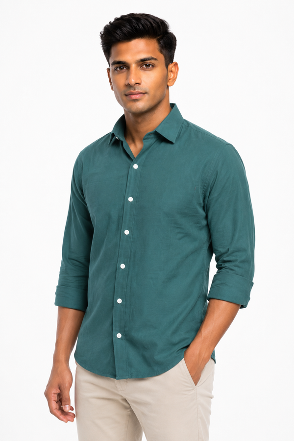 Teal Green Suede Plain Shirt