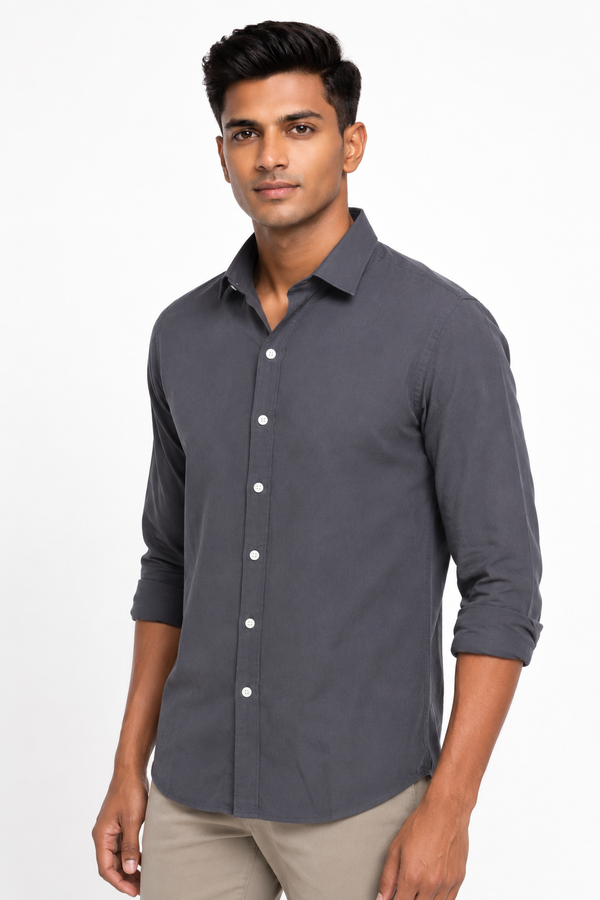 Grey Suede Plain Shirt