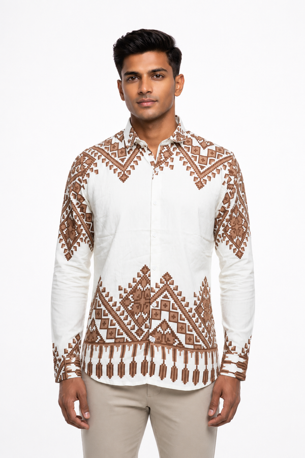 White Tribal Printed Shirt