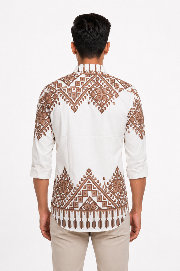 White Tribal Printed Shirt