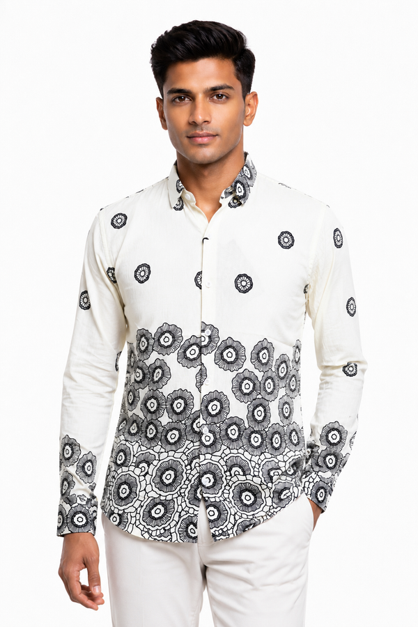 White Floral Printed Shirt