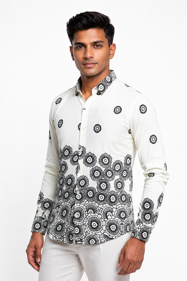 White Floral Printed Shirt